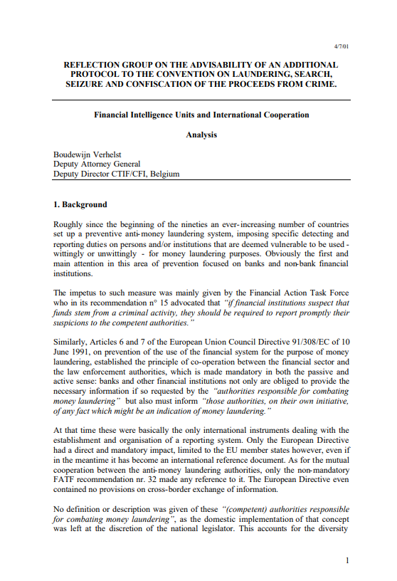 Financial intelligence units and international cooperation