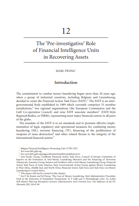 The ‘Pre-investigative’ Role of Financial Intelligence Units in Recovering Assets