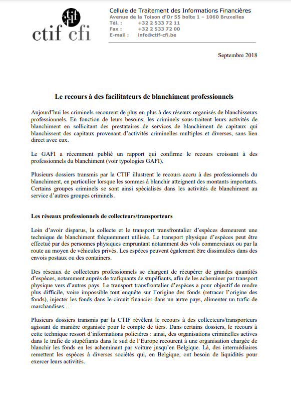 Le recours à des facilitateurs de blanchiment professionnels