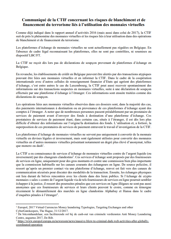 Les risques de blanchiment et de financement du terrorisme liés à l’utilisation des monnaies virtuelles